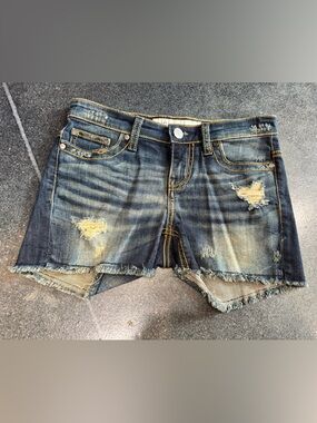 BKE Payton Distressed Dark Blue Denim Cutoff Shorts